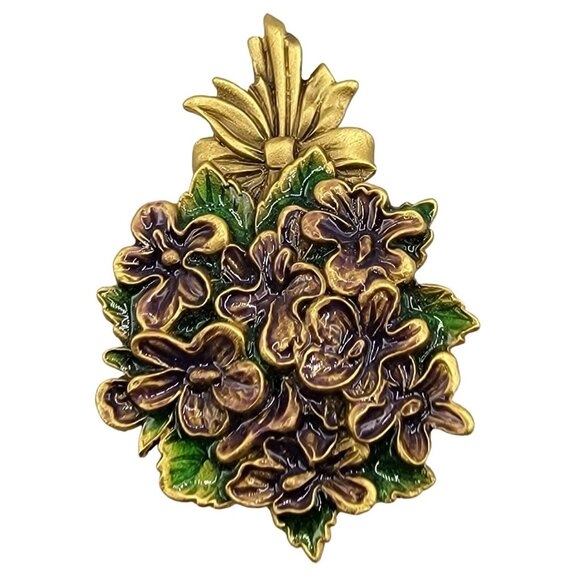 MMA Metropolitan Museum of Art Gold Tone Enamel Flower, Floral Bunch Brooch - Picture 4 of 4